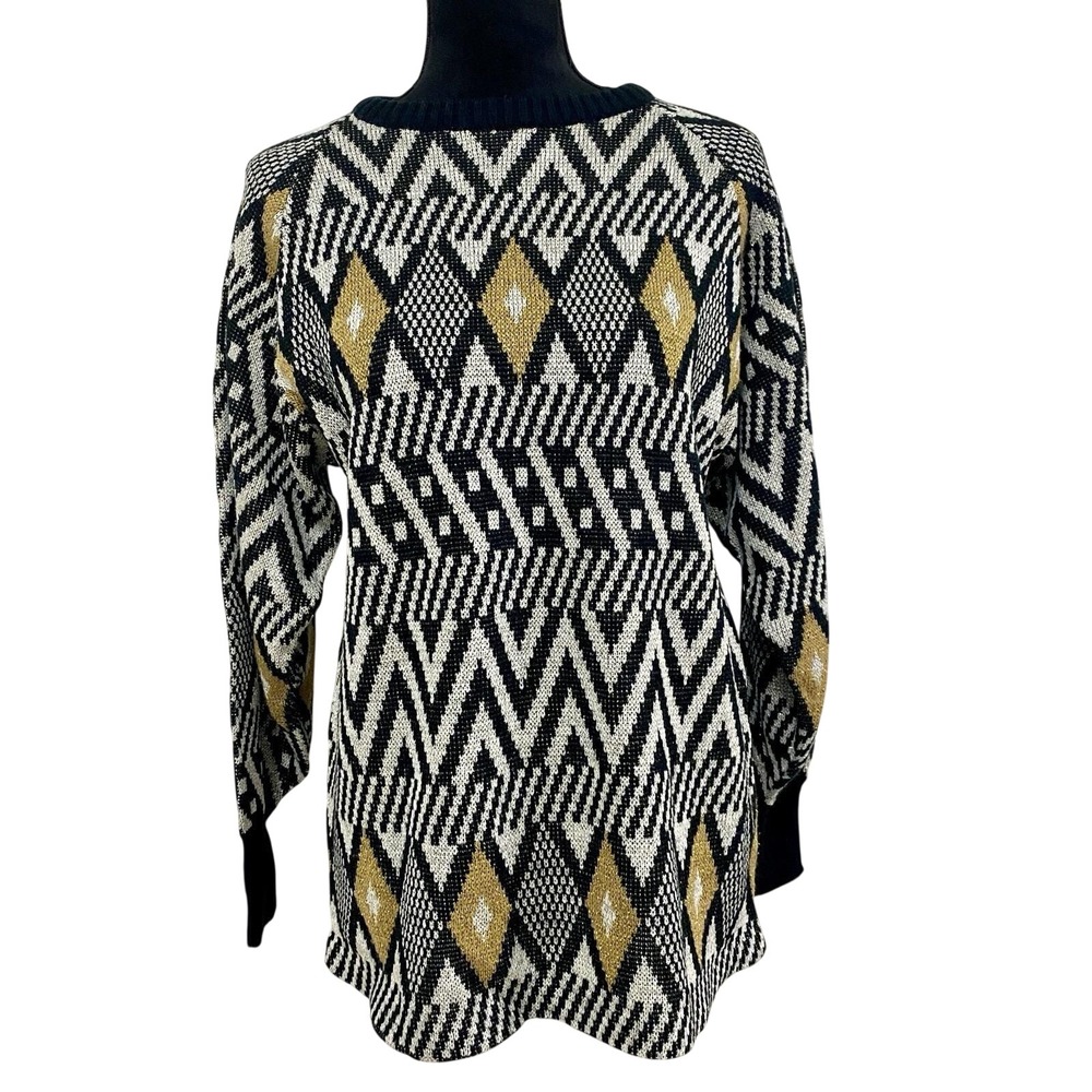Vintage Diane Von Furstenberg Geometric Knit Black Gold Top